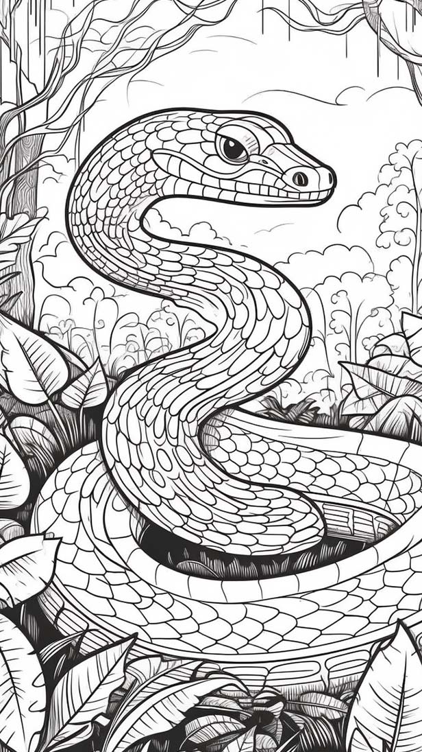 森林中的蛇线稿的AI咒语prompt描述词丨Ai绘画关键词