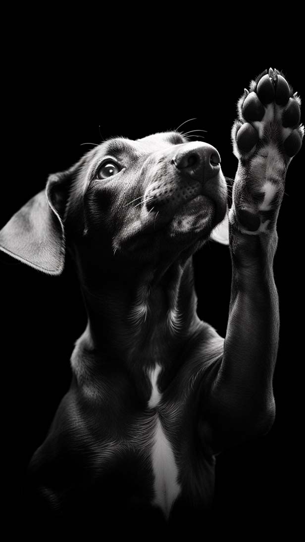 一只狗将它的手举起来的AI咒语prompt描述词丨Ai绘画关键词