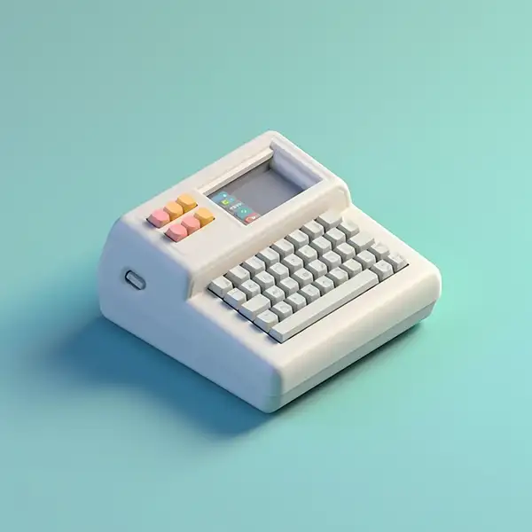 一台白色的小电脑，键盘
