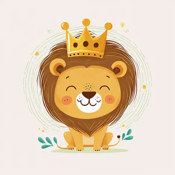 一只戴着皇冠微笑的可爱狮子