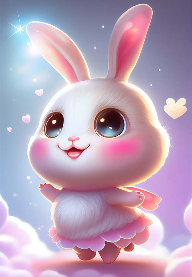 大眼睛的兔子穿着粉色飘逸的连衣裙