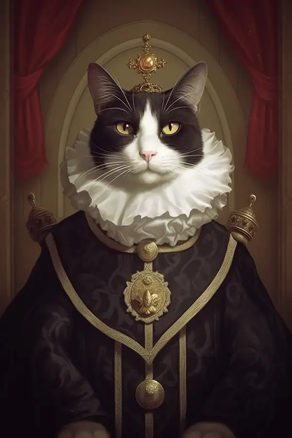 一只黑白相间的燕尾服猫被加冕为国王