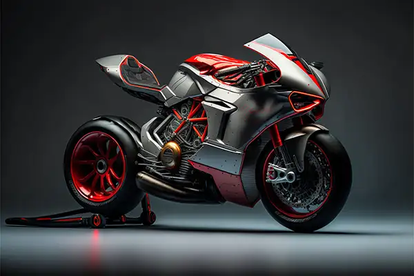 一张遥远的专业产品拍摄的罕见的未来派ducati增强运动摩托车的照片