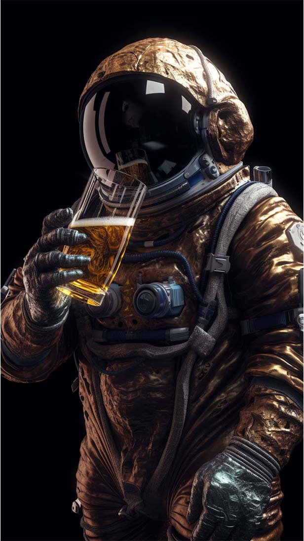 宇航员在太空喝啤酒的AI咒语prompt描述词丨Ai绘画关键词