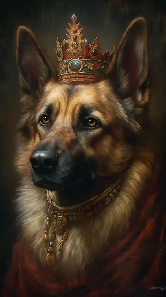 一只戴着王冠和头饰的狗