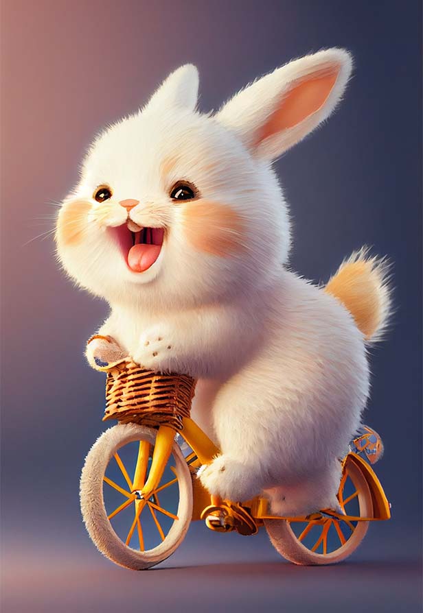 白色小兔子开心地笑着