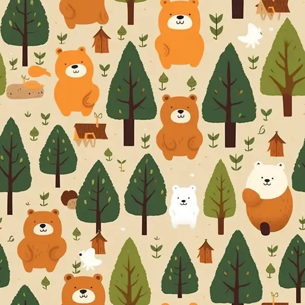 木头上可爱的熊的无缝图案