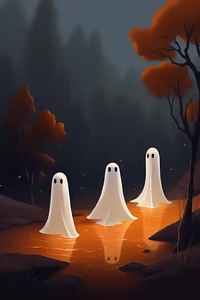 三个鬼魂在晚上走在地上