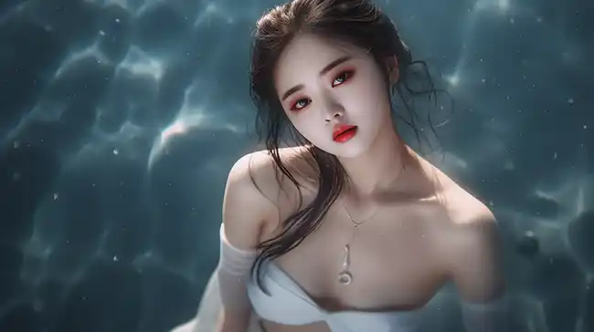 在海里潜水一个美丽的18岁中国女孩